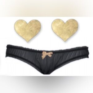 Bristol Six Gold Nippies & Black Thong Set